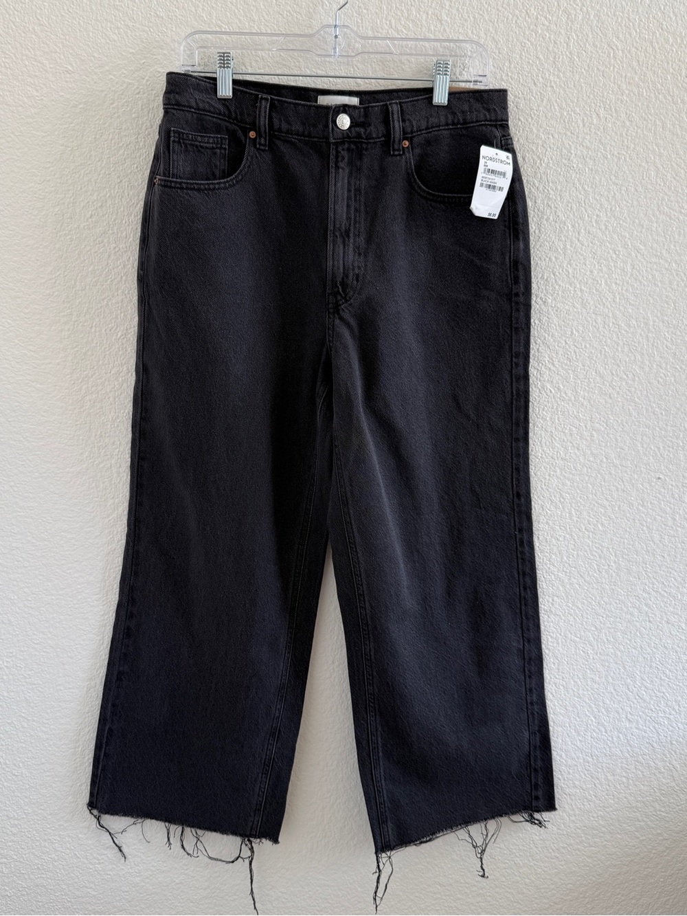 PacSun Black High Rise Relaxed Wide-Leg Cropped Jeans Raw Hem